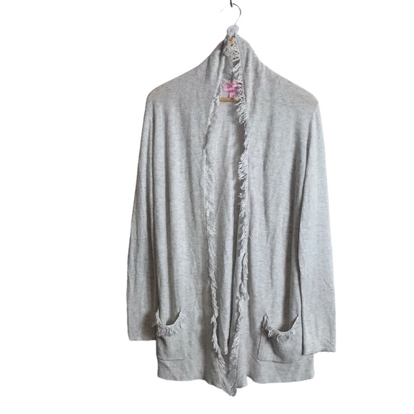 Lilly Pulitzer Medium Gray Bridget Open Cardigan Fringe Cashmere Blend Cardigan - Picture 1 of 9